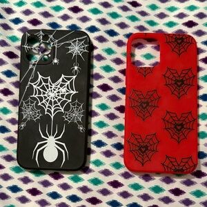 Spider Web Design iPhone 12 Pro Case Set - Black and Red